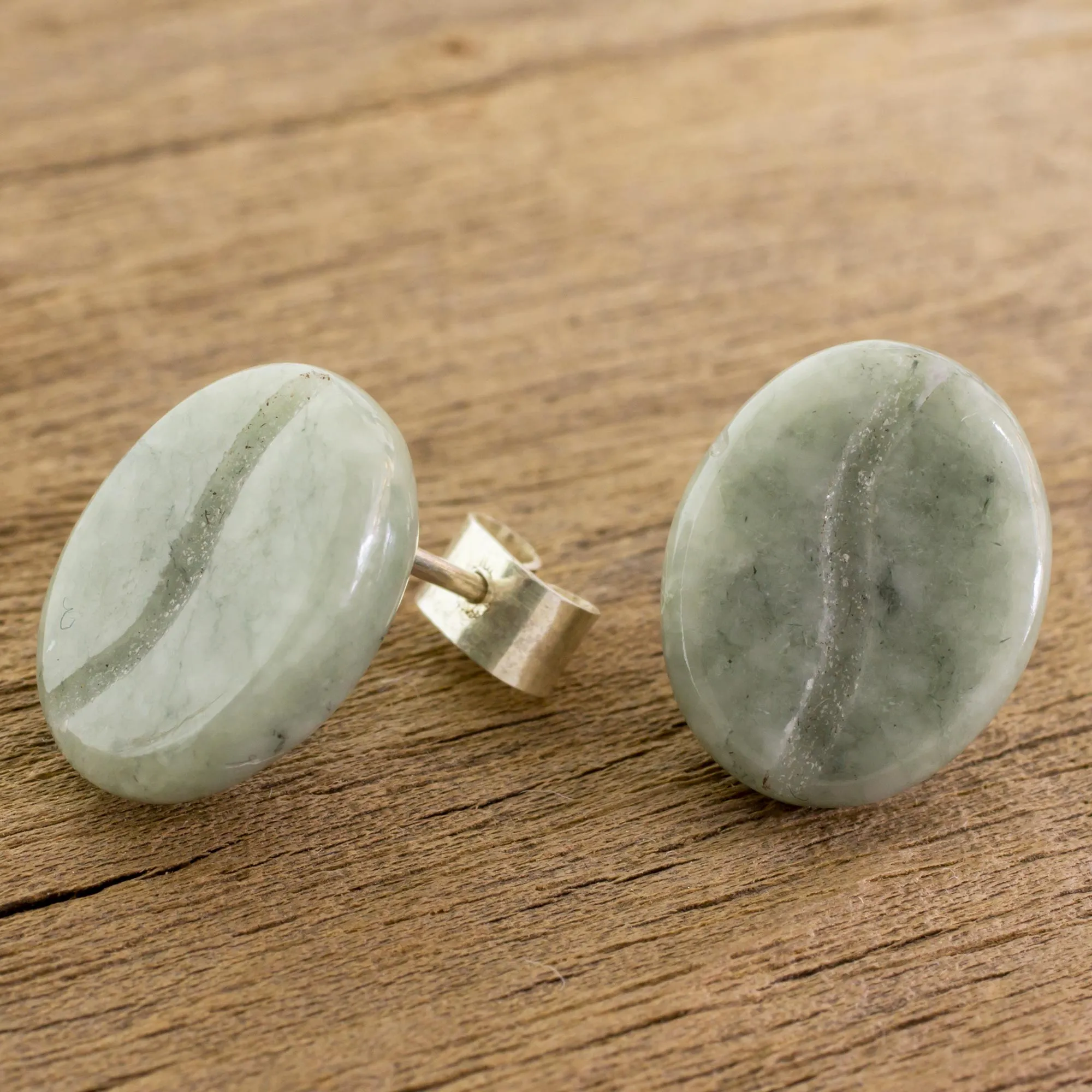 Passion for Coffee Coffee-Shaped Light Green Jade Stud Earrings from Guatemala