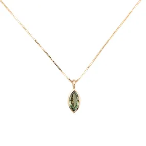 Patia Bezel Necklace Green Marquise Sapphire, 14k Yellow Gold, One of a kind