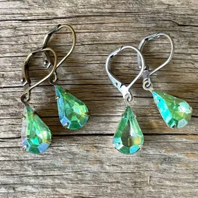 Peridot AB Vintage Glass Rhinestone Earrings