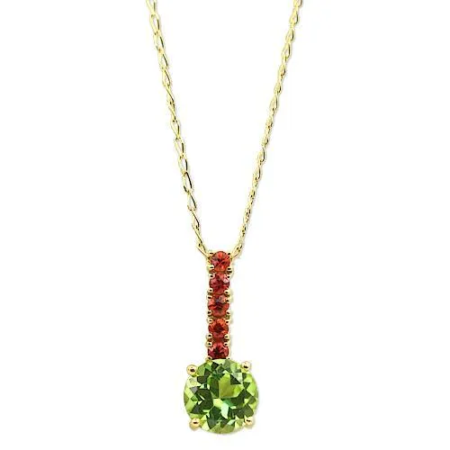 Peridot and Orange Sapphire Pendant Necklace 18K Yellow Gold