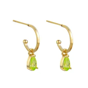 Peridot Crystal Tear Huggie Earrings - Gold