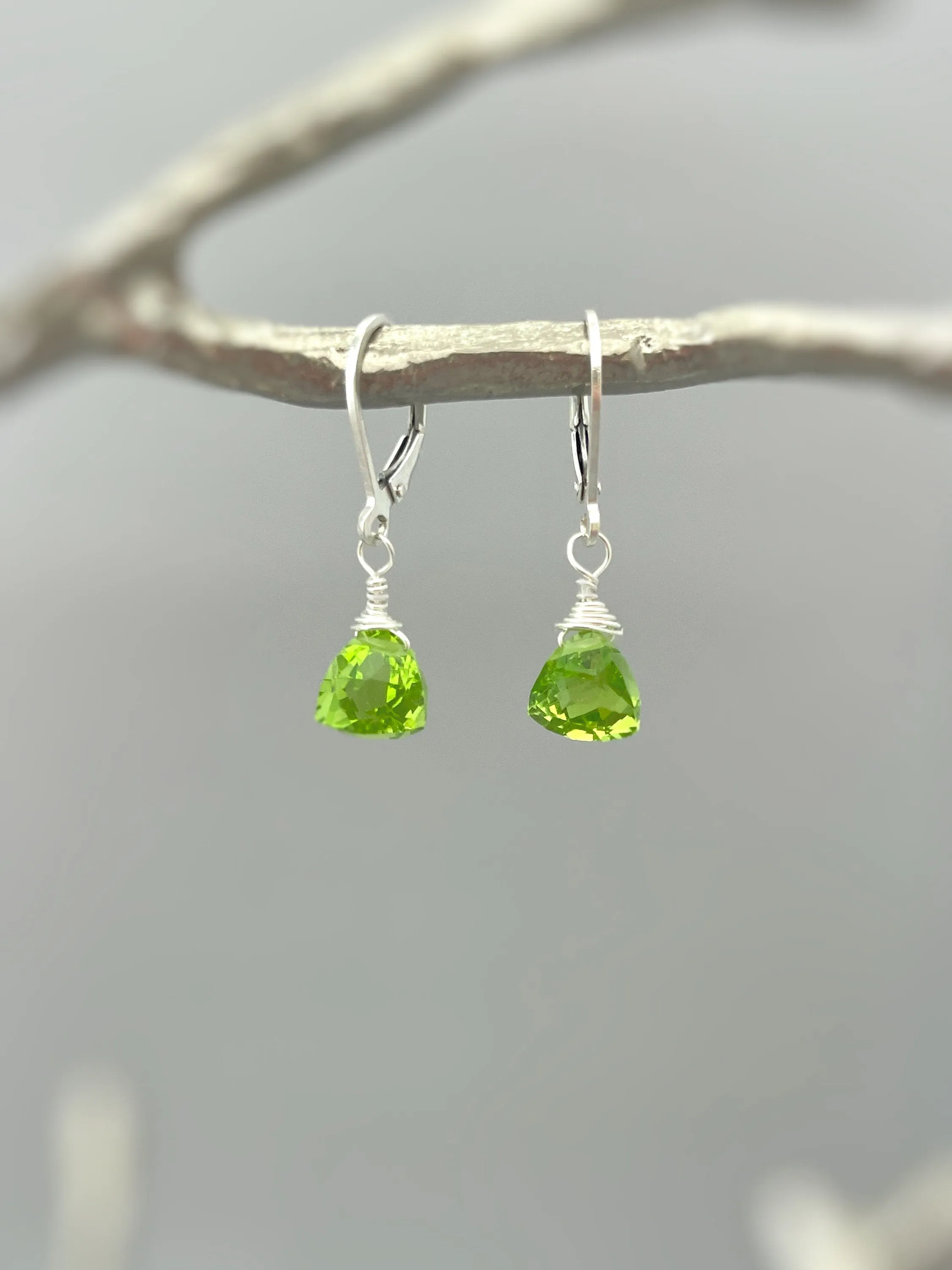 Peridot Green Gemstone Earrings dangle sterling silver, gold rose gold