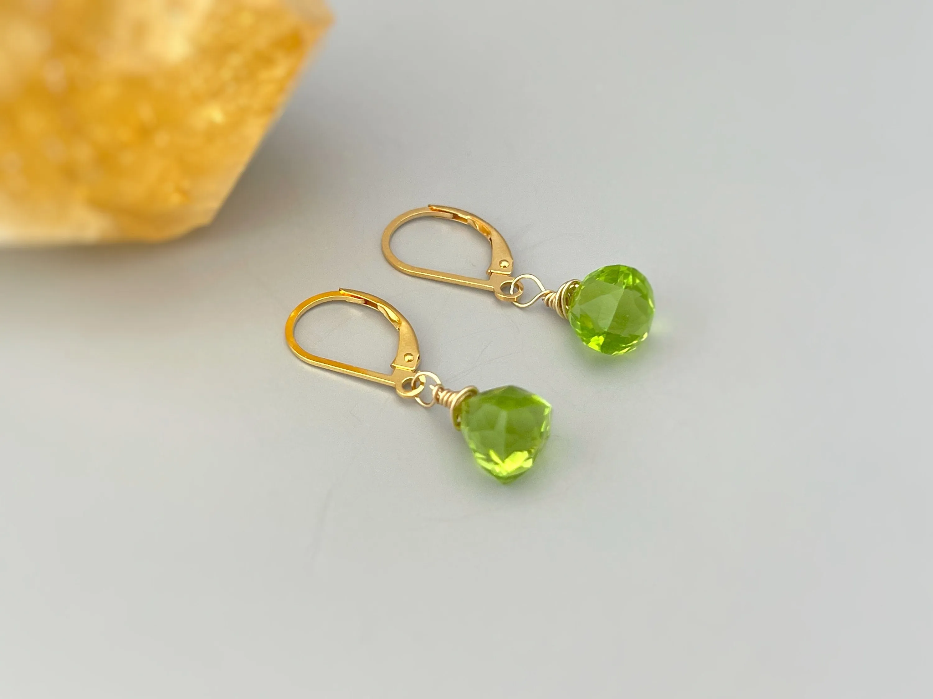 Peridot Green Gemstone Earrings dangle sterling silver, gold rose gold