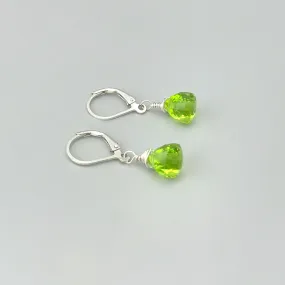 Peridot Green Gemstone Earrings dangle sterling silver, gold rose gold