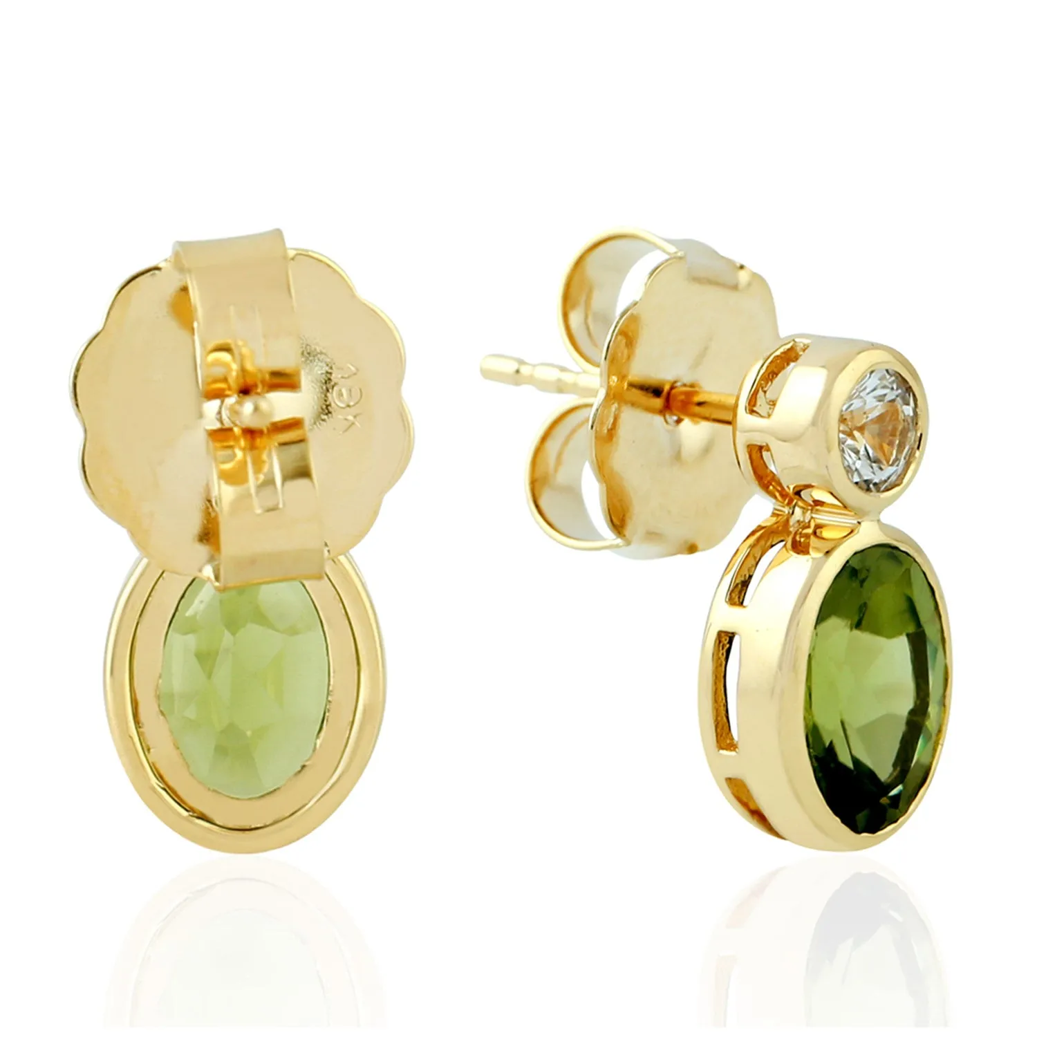 Peridot Stud Earrings 18k Yellow Gold Sapphire Jewelry