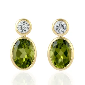 Peridot Stud Earrings 18k Yellow Gold Sapphire Jewelry