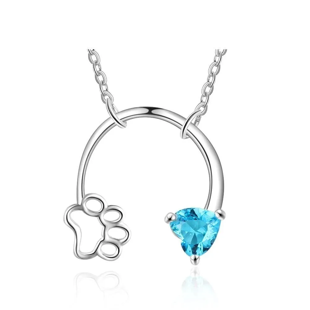 Personalized 925 Sterling Silver Dog Cat Footprints Paw Necklace & Heart Pendant, Trendy Jewelry Gift