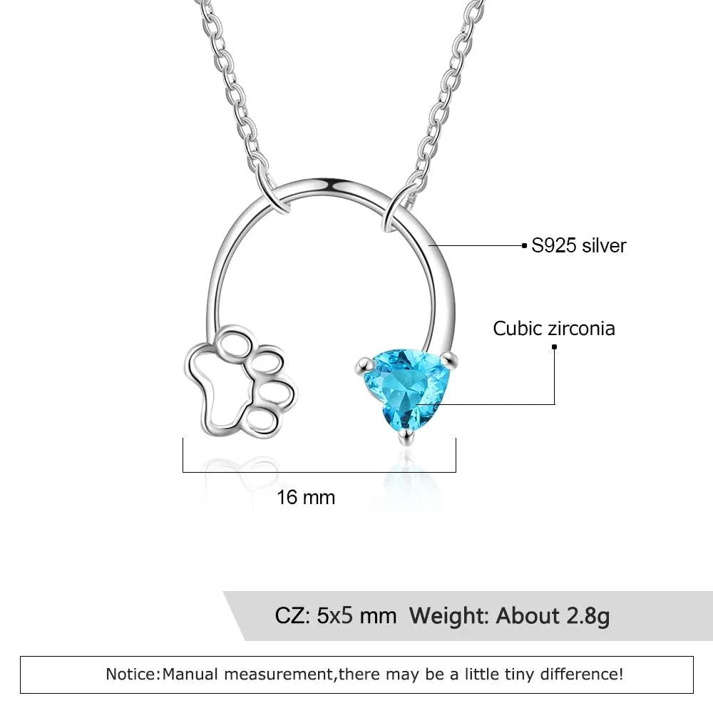 Personalized 925 Sterling Silver Dog Cat Footprints Paw Necklace & Heart Pendant, Trendy Jewelry Gift