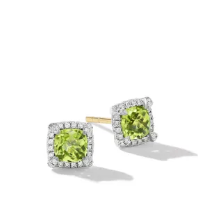 Petite Chatelaine Pavé Bezel Stud Earrings in Sterling Silver with Peridot and Diamonds, 5mm