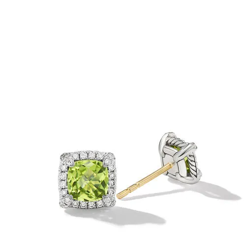 Petite Chatelaine Pavé Bezel Stud Earrings in Sterling Silver with Peridot and Diamonds, 5mm