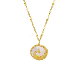 Phoenix Relief Seashell Choker Necklace with 18k Gold Pendant