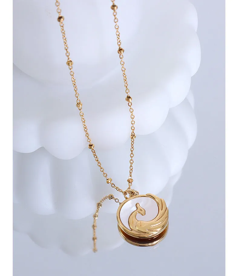 Phoenix Relief Seashell Choker Necklace with 18k Gold Pendant