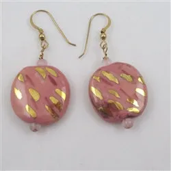 Pink Earrings in Handmade  Honeysuckle and Gold Kazuri Beads