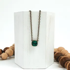 Pink Panache | Bronze Chain Necklace with Cushion Cut Crystal in Emerald