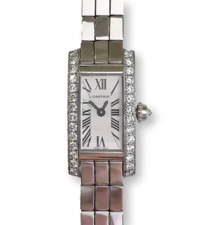 Pre-Owned Lanieres Allongee Cartier 18K White Gold Diamond Case Quartz Watch W15364W3 Pre-Owned