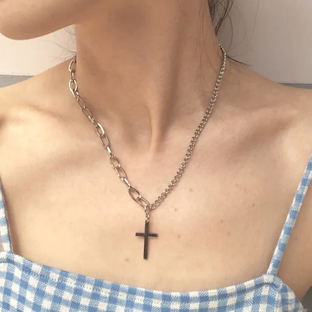 Punk Cool Street Style Necklaces Vintage Gothic Cross Pendant Necklace for Men and Women Hip-pop Neck Chain Jewelry Gift