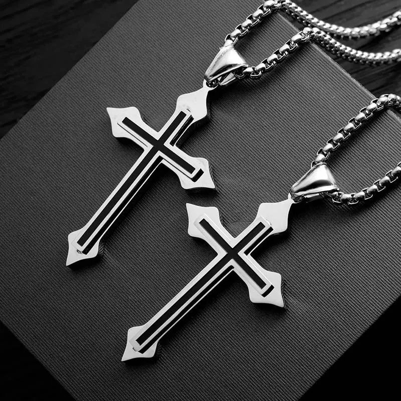 Punk Cool Street Style Necklaces Vintage Gothic Cross Pendant Necklace for Men and Women Hip-pop Neck Chain Jewelry Gift