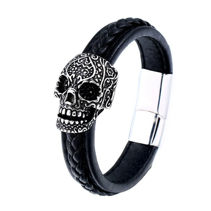 Punk Skull Scalp Bracelet for Men in Titanium Steel - European and American Style Jewelry