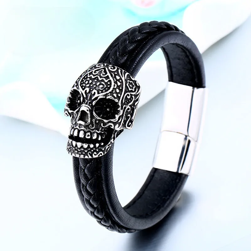 Punk Skull Scalp Bracelet for Men in Titanium Steel - European and American Style Jewelry