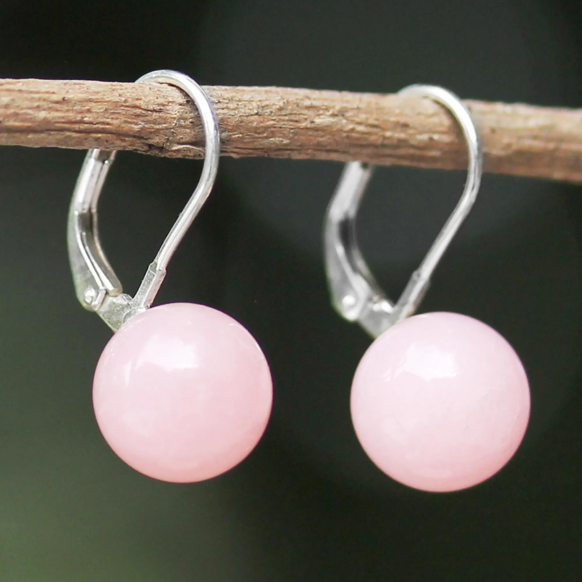 Pure Rose Quartz & Silver Drop Earrings