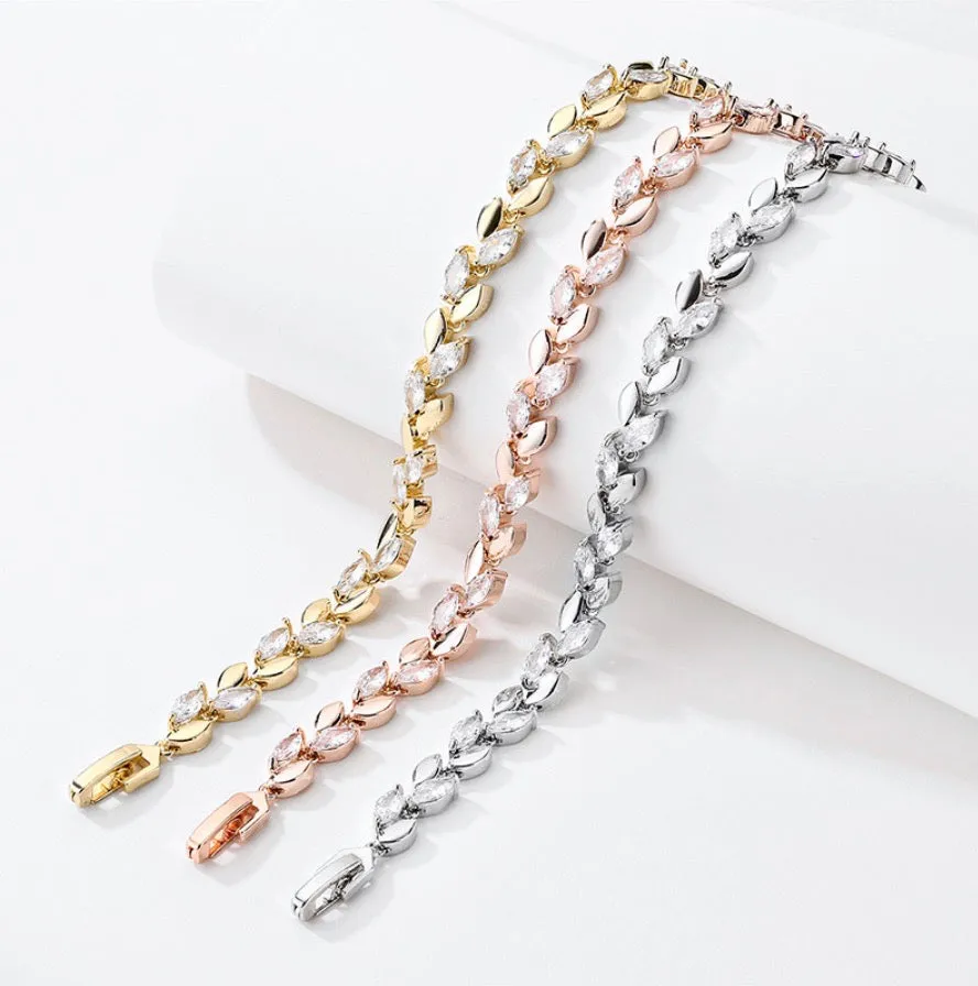 "Jill" - Cubic Zirconia Bridal Bracelet - Available in Silver, Rose Gold and Yellow Gold