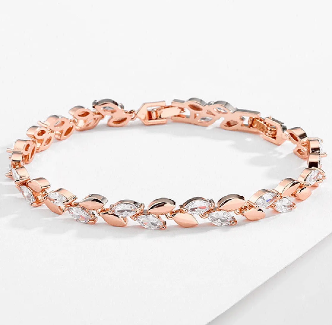 "Jill" - Cubic Zirconia Bridal Bracelet - Available in Silver, Rose Gold and Yellow Gold