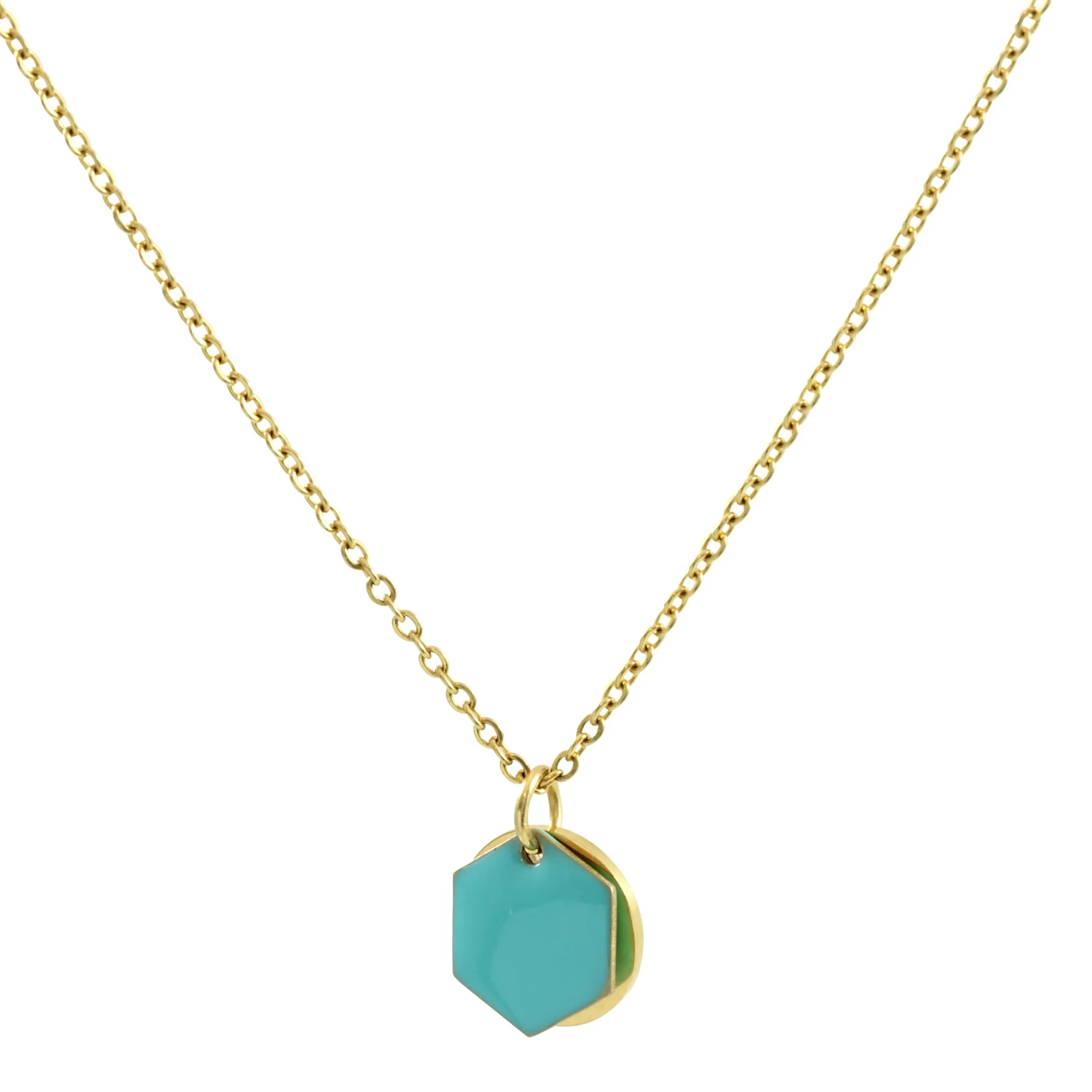 "Le Délice" Waterproof "Imperméable” Personalized Initial Gold Necklace with Aqua Enamel Charm