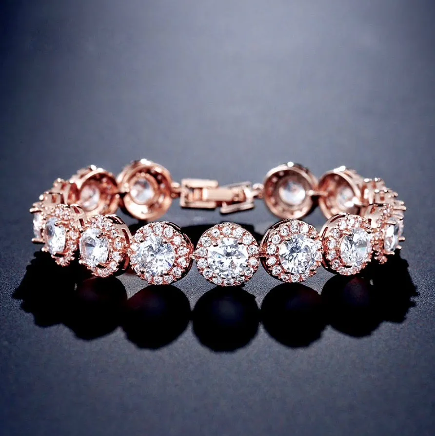 "Whitney" - Cubic Zirconia Bridal Bracelet - Available in Silver and Rose Gold