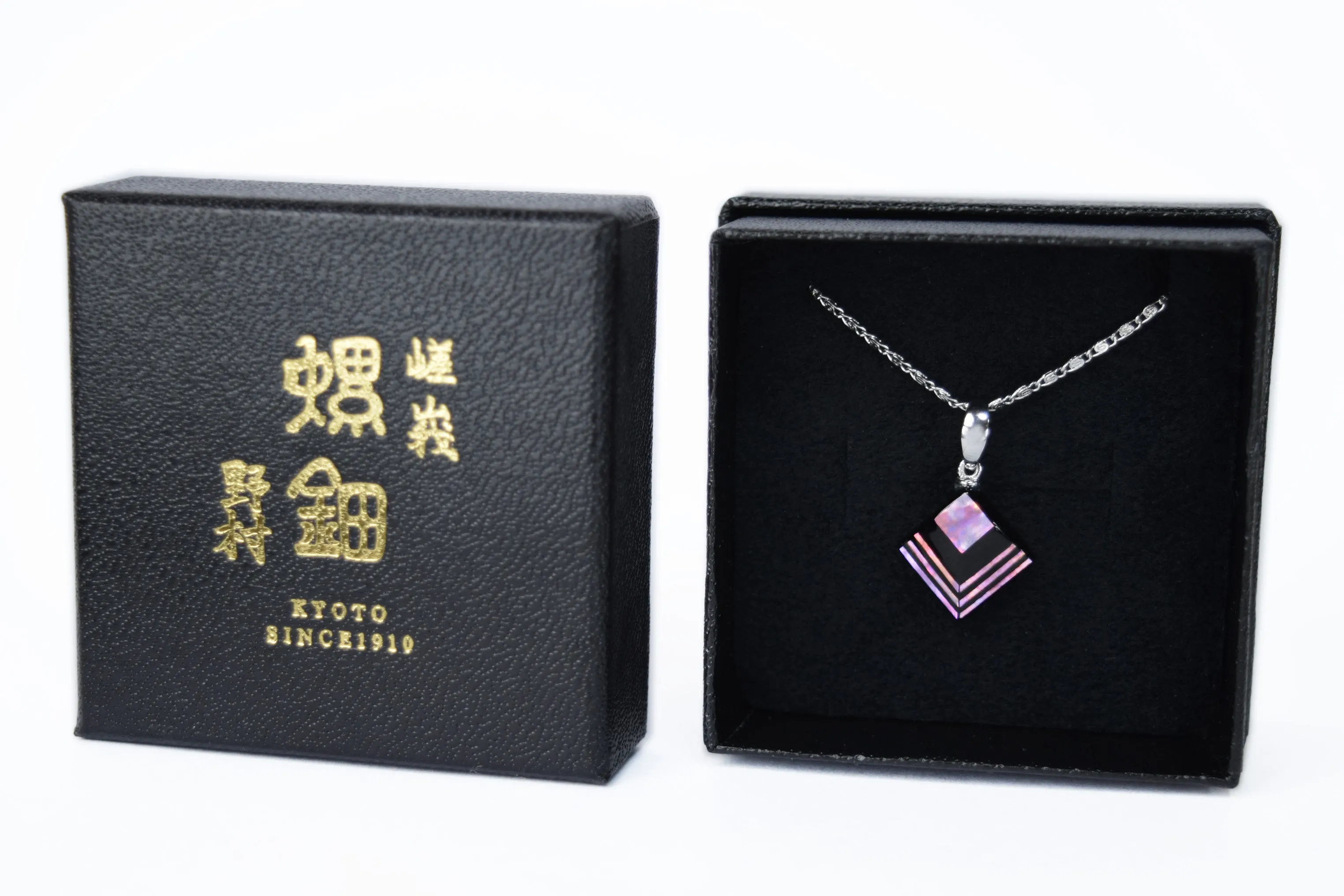 Raden Pendant Necklace - Moonlight on Water / Pink Color / Small Size-, Japanese Lacquer Jewelry, Kyoto Jewelry