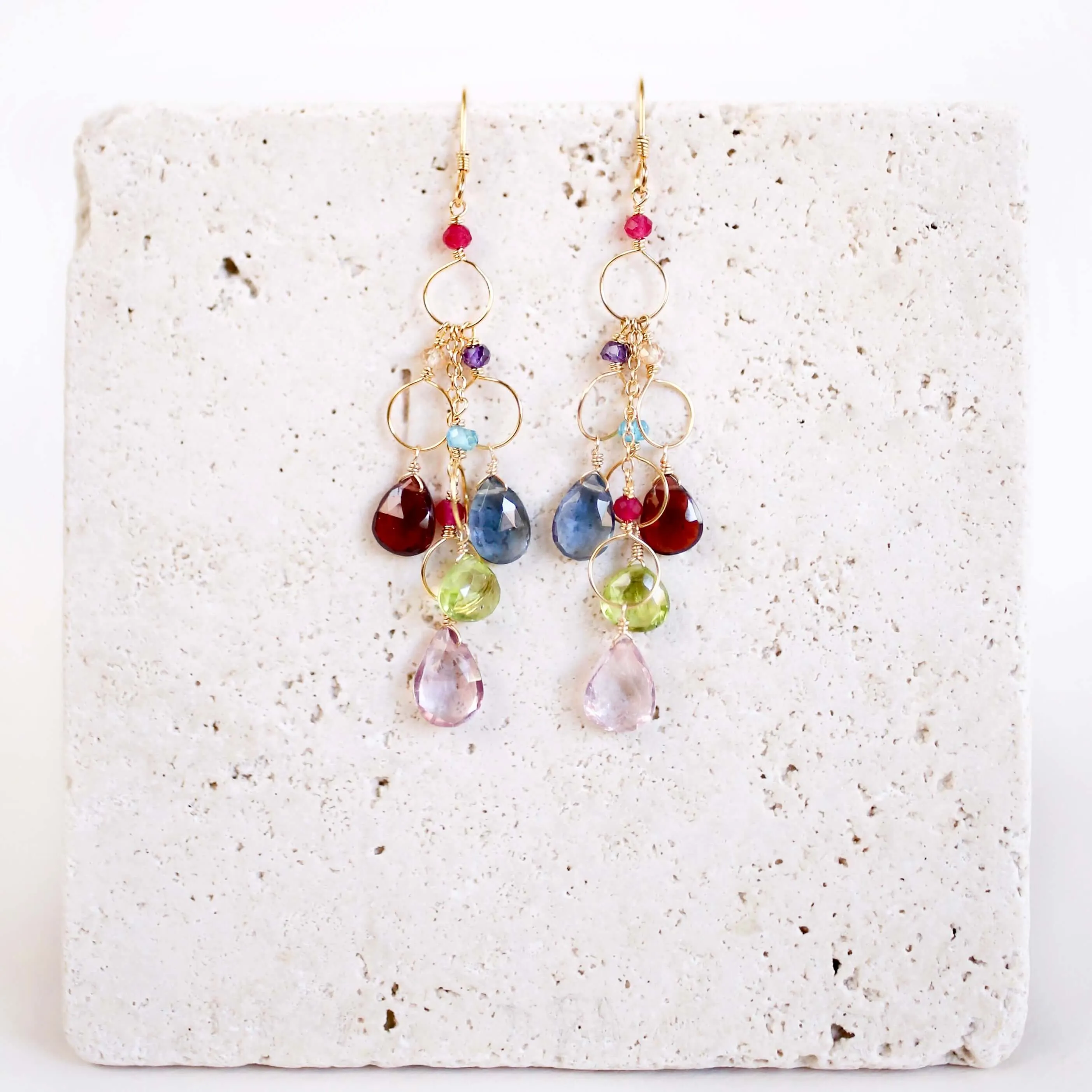 Rainbow Gemstone Waterfall Earrings