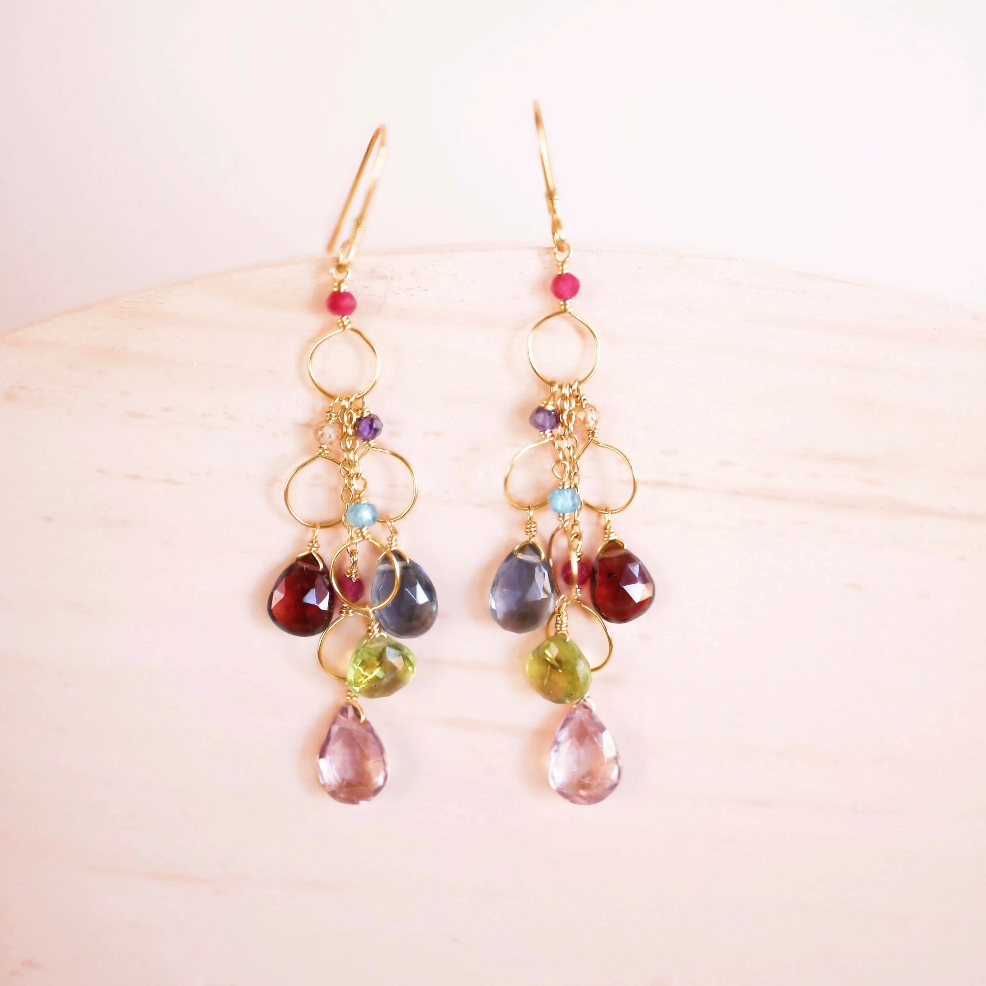 Rainbow Gemstone Waterfall Earrings