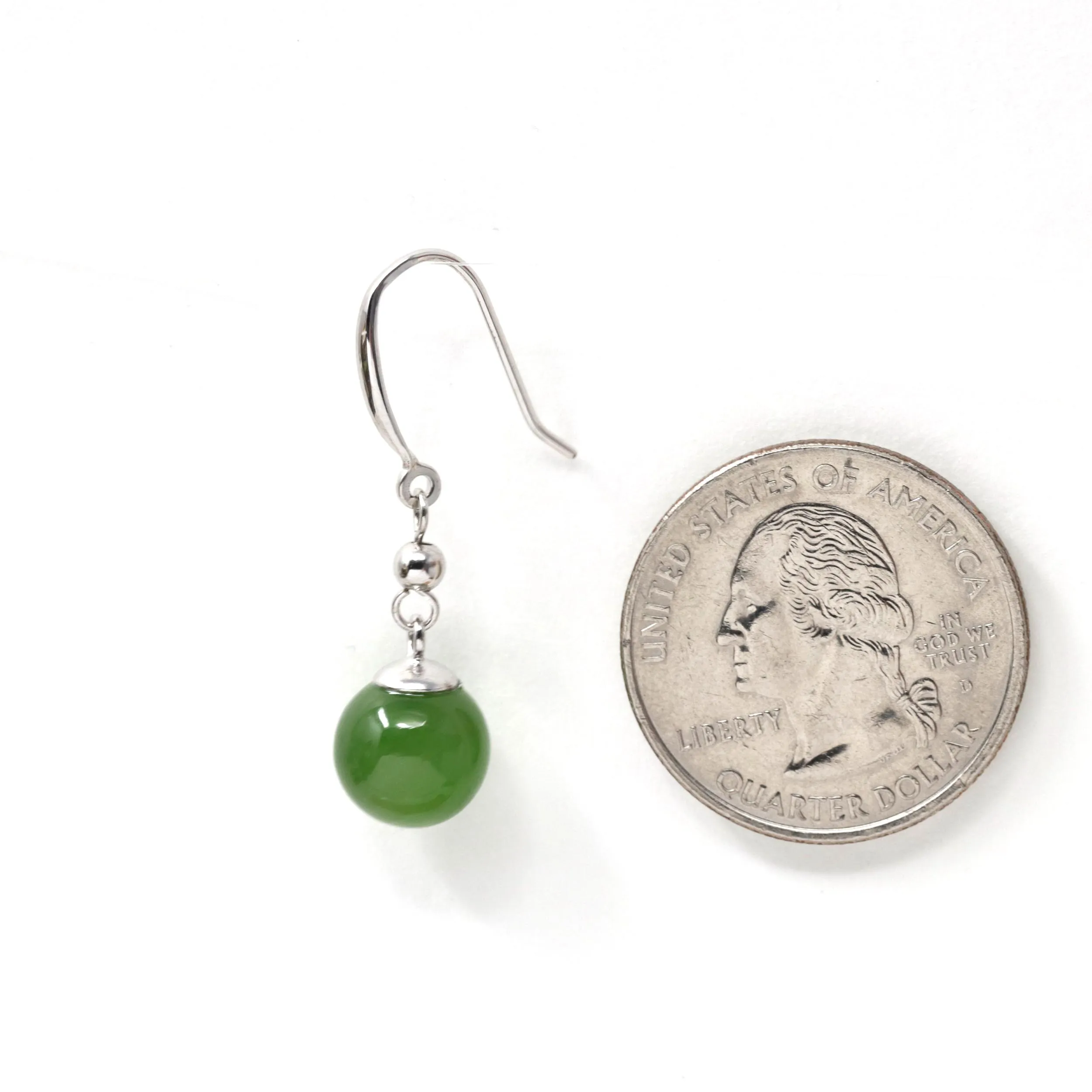 RealJade® "Classic Bead Earrings" Sterling Silver Genuine Nephrite Green Jade Dangle Earrings