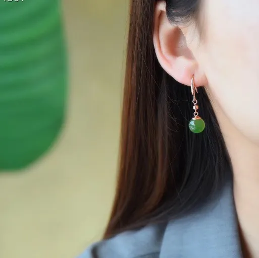 RealJade® "Classic Bead Earrings" Sterling Silver Genuine Nephrite Green Jade Dangle Earrings