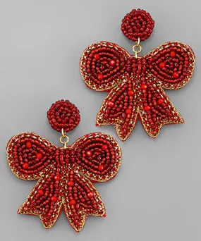 Red Beaded Bow Earring