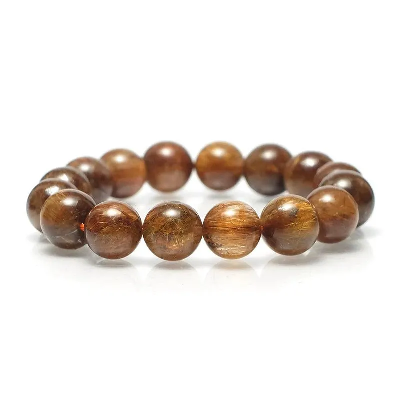 Red Copper Rutilated Quartz Stretch Bracelet 11mm,12mm,14mm