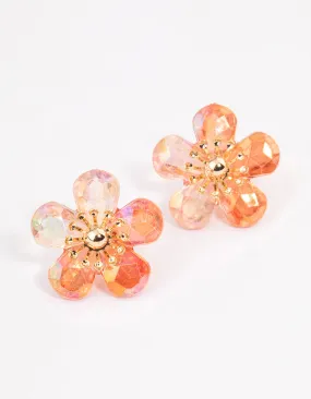 Red Facet Flower Stud Earrings