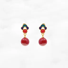 Red Jade Enamel Ruyi Earrings