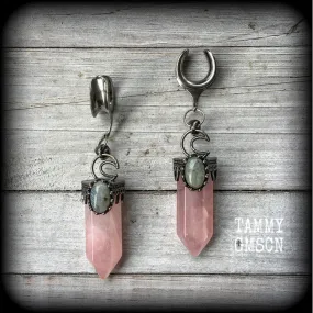 Rose quartz ear weights-Gemstone ear hangers