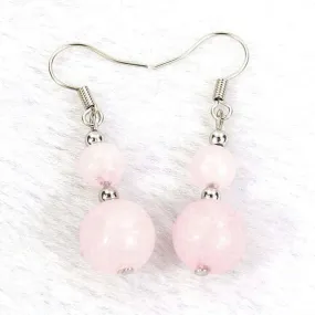 Rose Quartz Natural Gemstone Silver Earrings