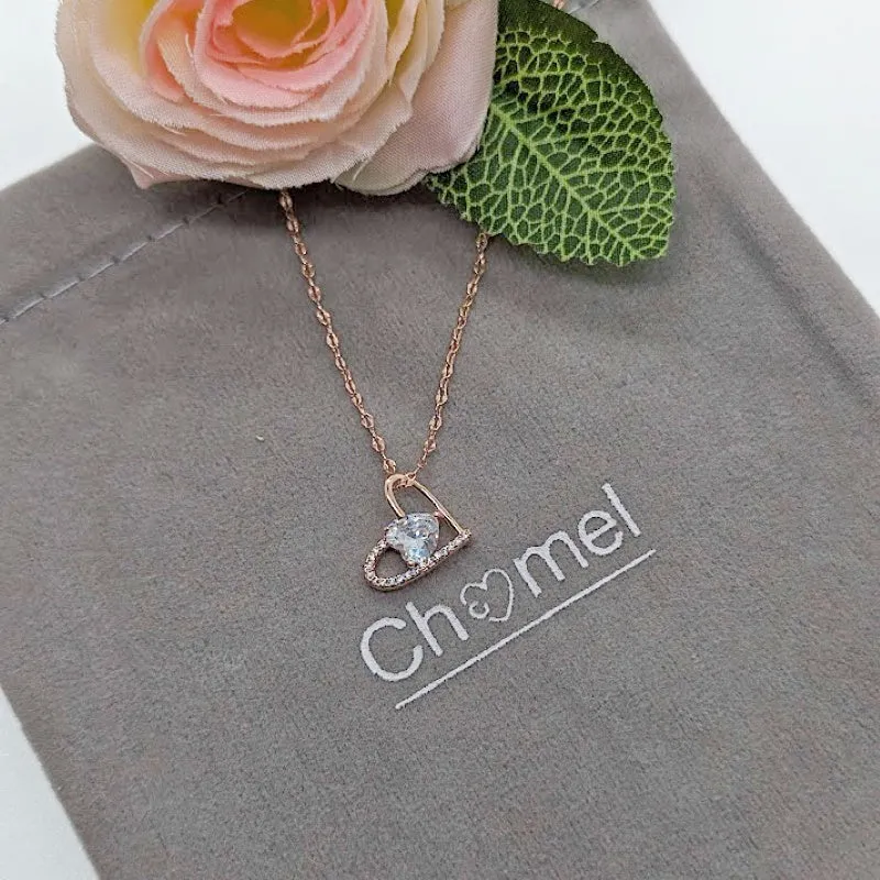 Rosegold Heart Cubic Zirconia Necklace