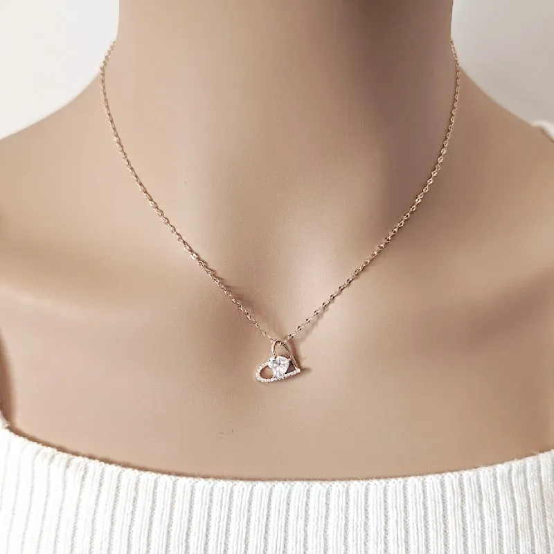 Rosegold Heart Cubic Zirconia Necklace