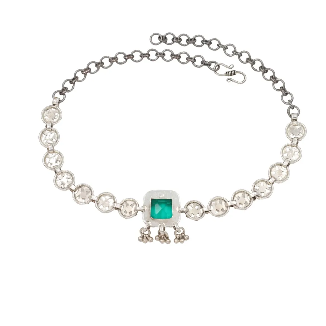 Royal Elegance: Sangeeta Boochra Silver Emerald Necklace and Earring Set