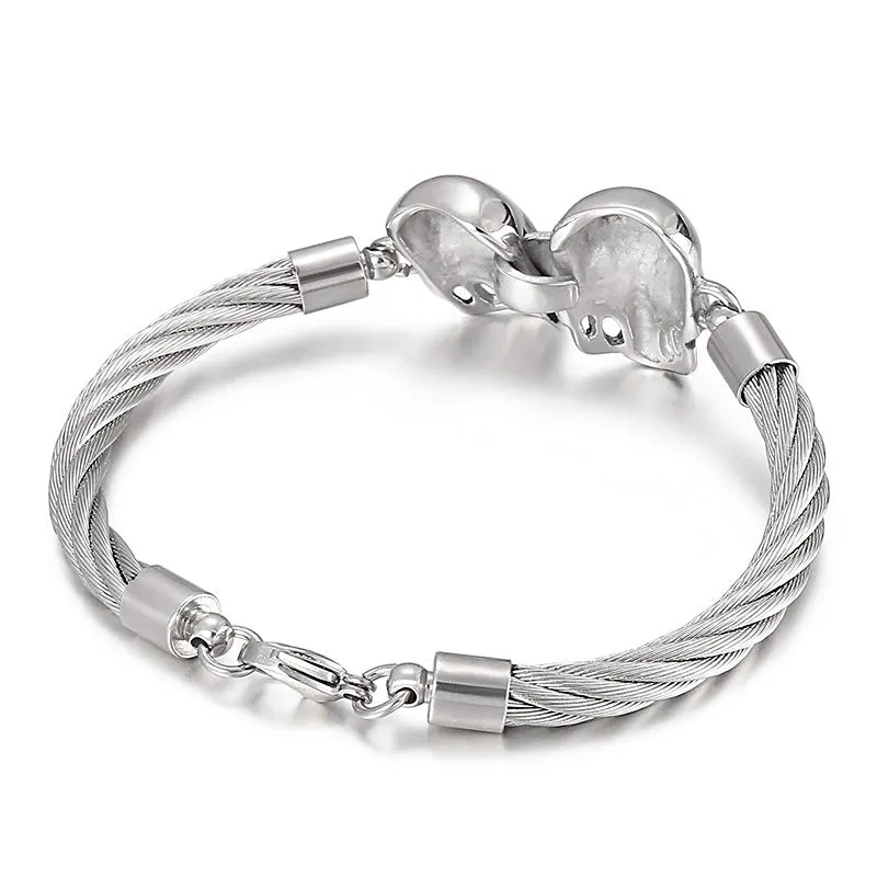 Rugged Men's Titanium Steel Bracelet with Double Skull Design