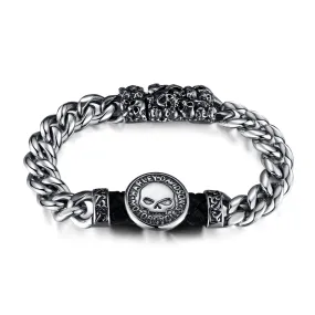 Rugged Stainless Steel Men's Bracelet with Harley-Davidson Skull Emblem – Durable, Stylish Motorcycle Chain Design