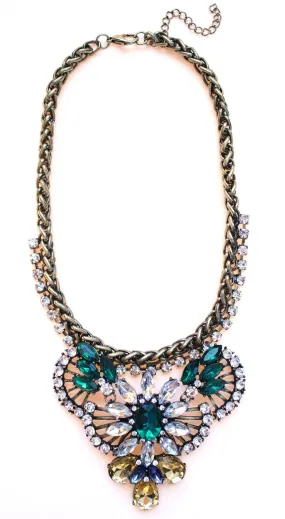 Rustic Glam Crystal Pendant Statement Necklace-Emerald