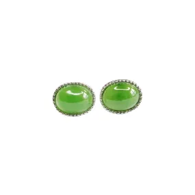 S925 Sterling Silver Hetian Jade Oval Earrings with Jasper Ear Studs