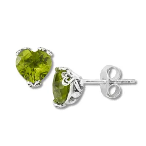 Samuel B. Sterling Silver Heart Shaped Peridot Stud Earrings (97742)