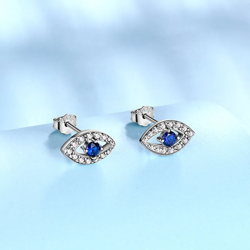 Sapphire Evil Eye Earrings Studs Men Womens Jewelry 925 sterling silver