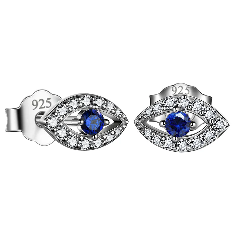 Sapphire Evil Eye Earrings Studs Men Womens Jewelry 925 sterling silver