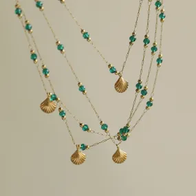 Seashell Pendant Necklace With Emerald Beads